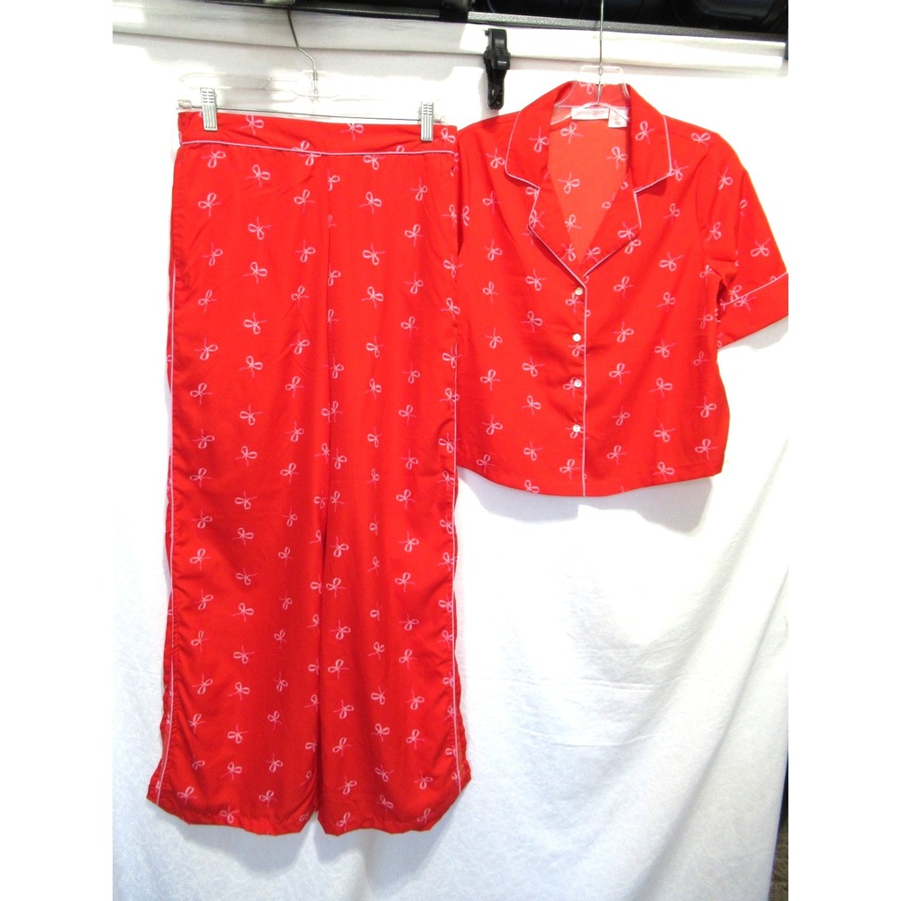 Shabby Chic Women's Size Small Red &‎ Pink Bow Design 2PC Pajama Lounge Set